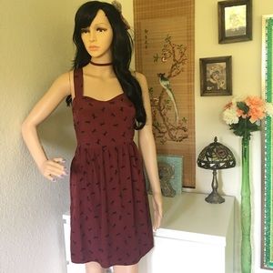 EVERLY Maroon & Black Horse Print Crossback Dress